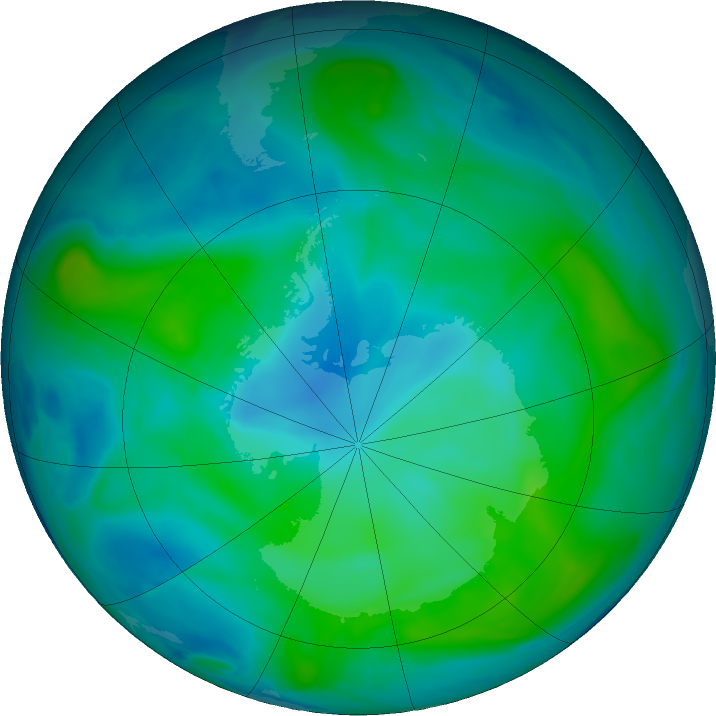 Antarctic ozone map for 20 February 2020